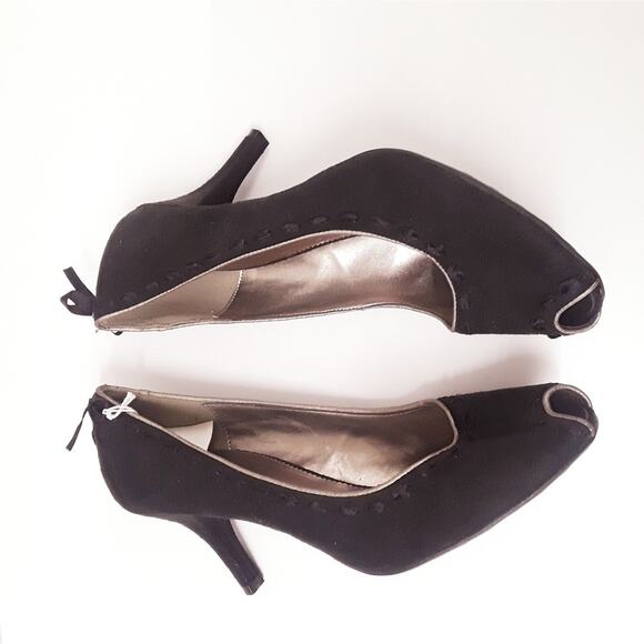 Prediction Peep Toe Faux Suede Black Pump Shoe 11 - Picture 3 of 8